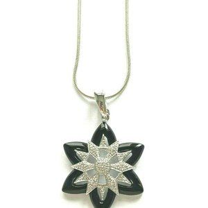 EA 925 Silver CZ Stone Star Shaped Black Pendant Necklace 16"